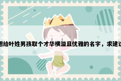想给叶姓男孩取个才华横溢且优雅的名字，求建议